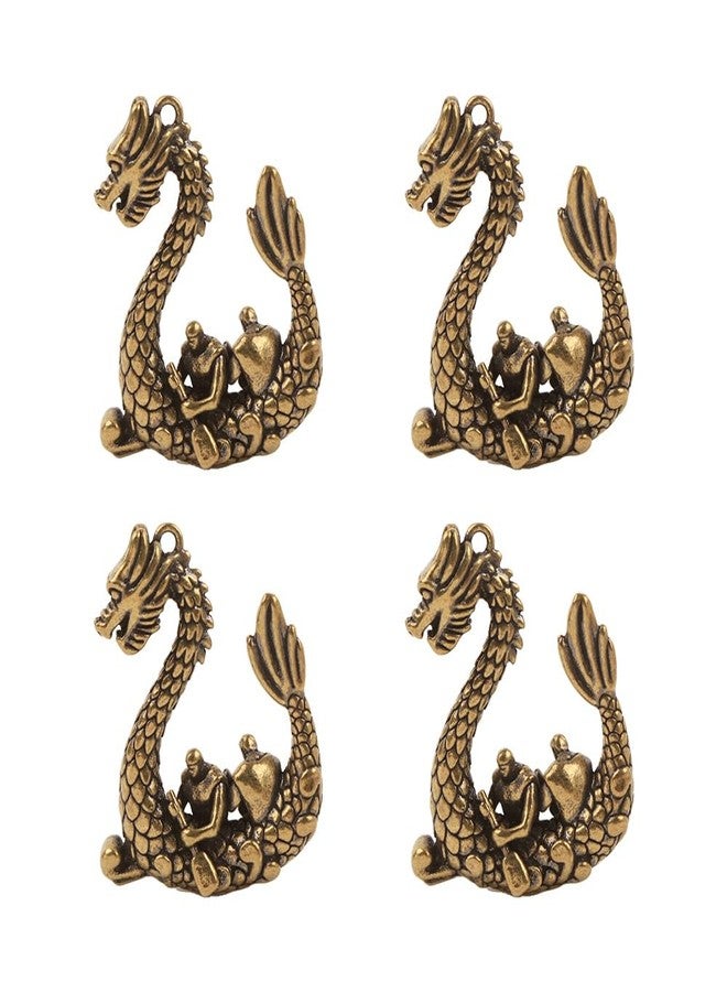 SHIDXIB 4 قطع هدية إبداعية قارب تنين نحاسي صلب، سلسلة مفاتيح بتصميم قارب تنين كلاسيكي، حافظة حقيبة، إكسسوارات - Image 1